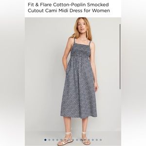 Old Navy Fit & Flare Cotton-Poplin Smocked Cutout Cami Midi Dress for Women